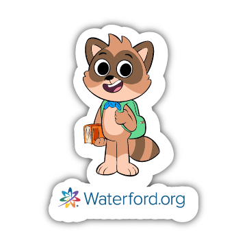 Rusty the Raccoon Die Cut Sticker (with Waterford.org Logo)