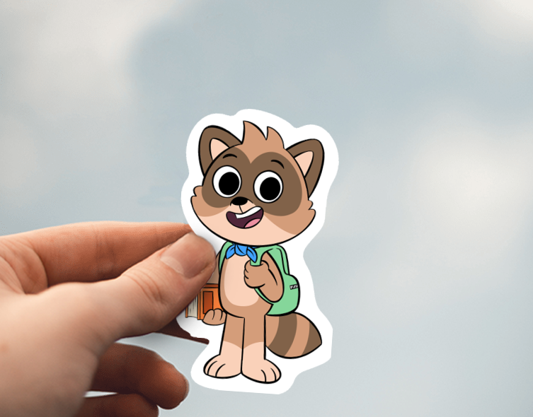 Rusty the Raccoon Die Cut Sticker - In Stock